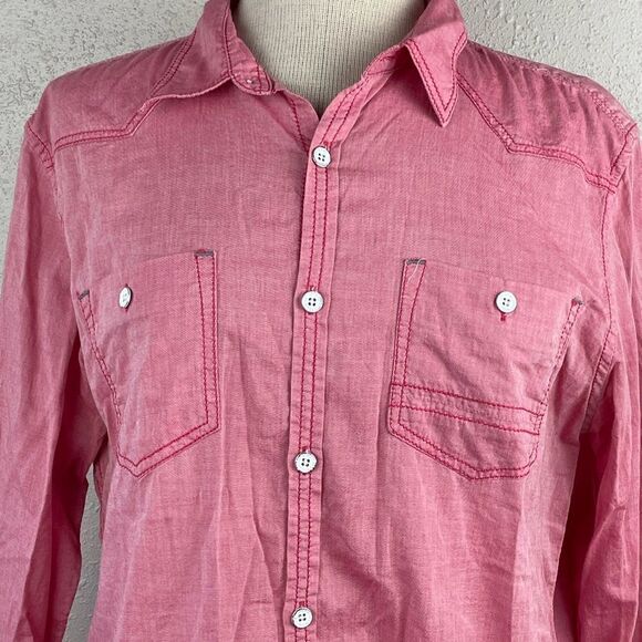 Pre-Owed INC International Concept Womens Button Down Red Shirt Size M - Picture 2 of 7